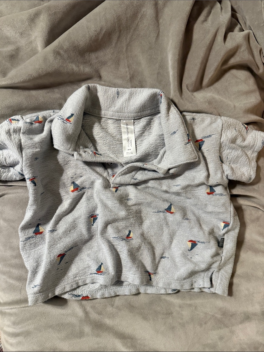 Gerber Light Gray Polo with Colorful Sailboat Print